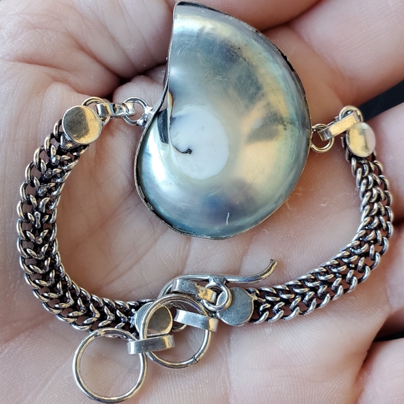 New Ammonite Fossil 925 Silver Bangle Bracelet. - Picture 9 of 16